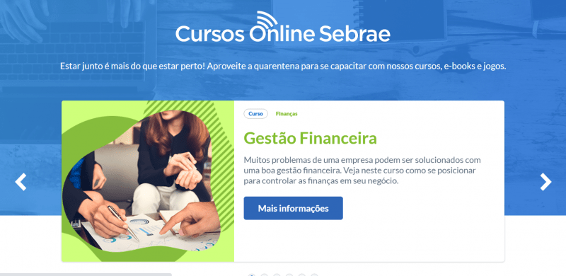 Home da plataforma EAD do Sebrae