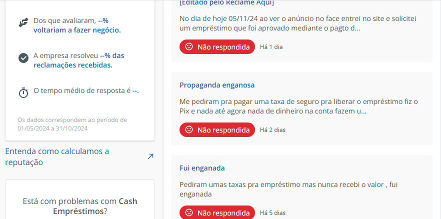 Reputação Cash Bank no Reclame Aqui