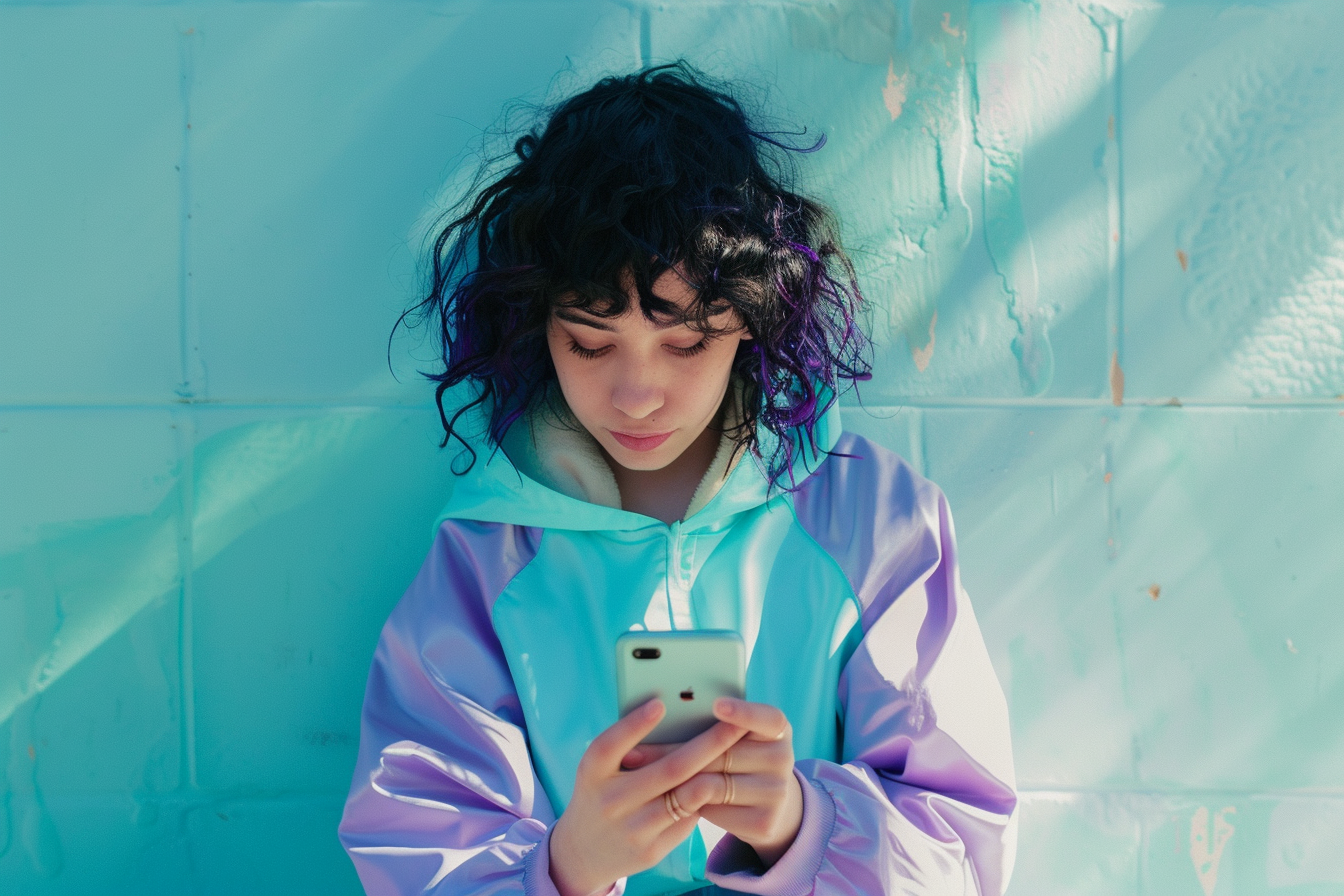 Empréstimo com garantia de celular para negativado: vale a pena? Mulher usando o celular, em imagem de destaque sobre empréstimo com garantia de celular para negativado