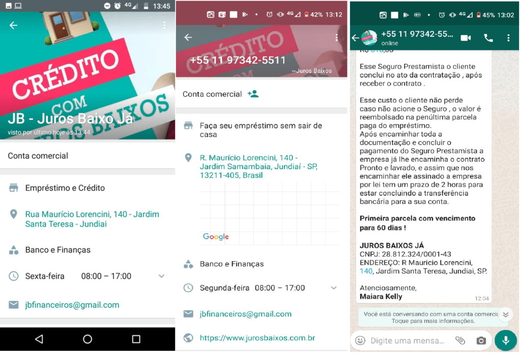 Golpe do empréstimo para negativado: confira a lista de sites fraudulentos - Juros Baixos Um print de tela de uma conversa no whatsapp com um site fraudulento, onde o golpista está cobrando o valor de um seguro para garantir o dinheiro do empréstimo.