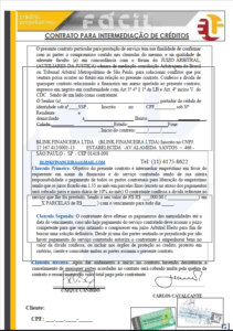 Golpe do empréstimo para negativado: confira a lista de sites fraudulentos - Juros Baixos Print de um contrato falso