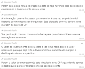 Golpe do empréstimo para negativado: confira a lista de sites fraudulentos - Juros Baixos Mensagens enviadas pela atendente da BV plataforma online.