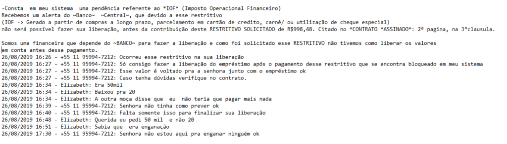 Golpe do empréstimo para negativado: confira a lista de sites fraudulentos - Juros Baixos continuação do diálogo do golpe.