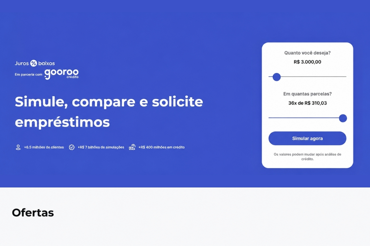 Print de uma LP co-branded feita pela Juros Baixos para o parceiro Goroo explorar novas fontes de receita